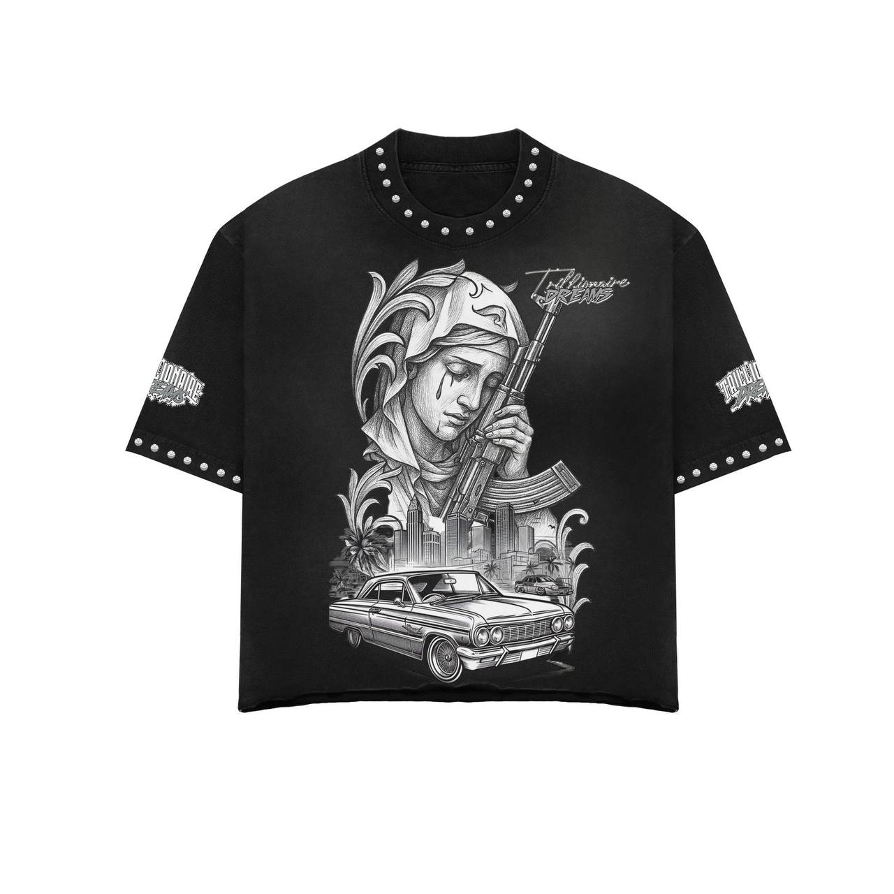 Trillionaire Dreams Black "Saint of the Streets" Studded Tee