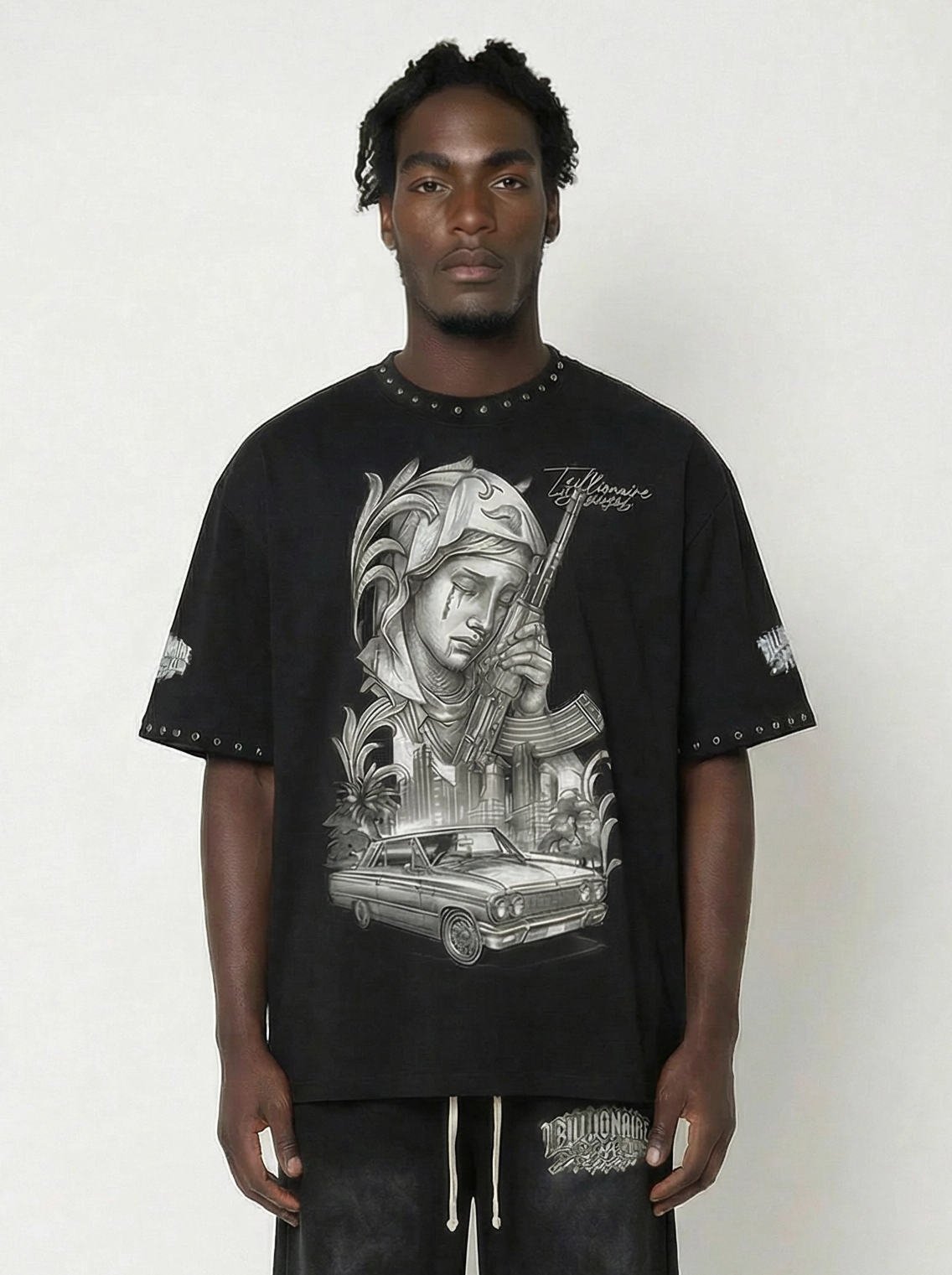 Trillionaire Dreams Black "Saint of the Streets" Studded Tee