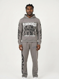 "Cement Grey" Tribal Short-Sleeve Hoodie & Pants Set